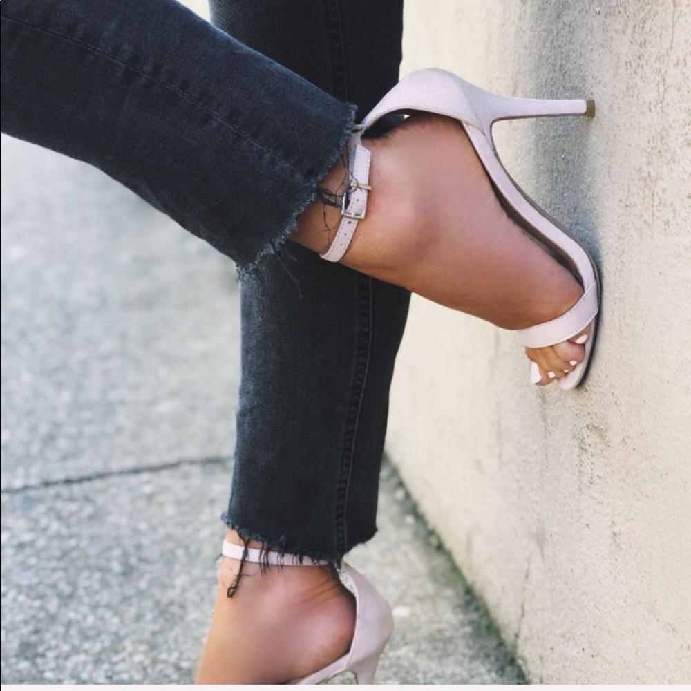 🆕Lennon Nude Vegan Suede Thin Ankle Strap Heels - Picture 1 of 8